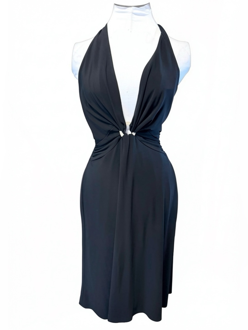 Laundry by Shelli Segal Black Plunging Ring Halter Midi Dress HOCO 10 - Picture 2 of 6